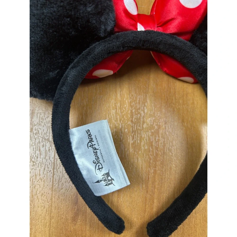 Disney Parks Minnie Mouse Ears Headband Red Polka Dot Bow Plush Black Kids